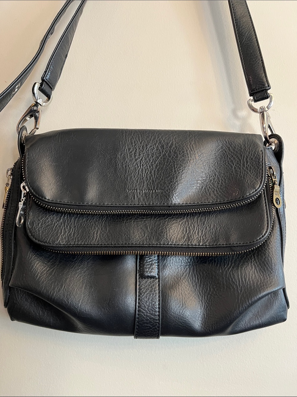 MATT & NATT Black Faux Leather Crossbody Shoulder Bag * minor inside flaw*